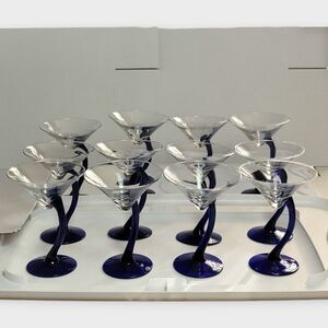 Libbey Bravura Martini Cobalt Blue Swerve Curved Stemmed Glasses Set Of 12